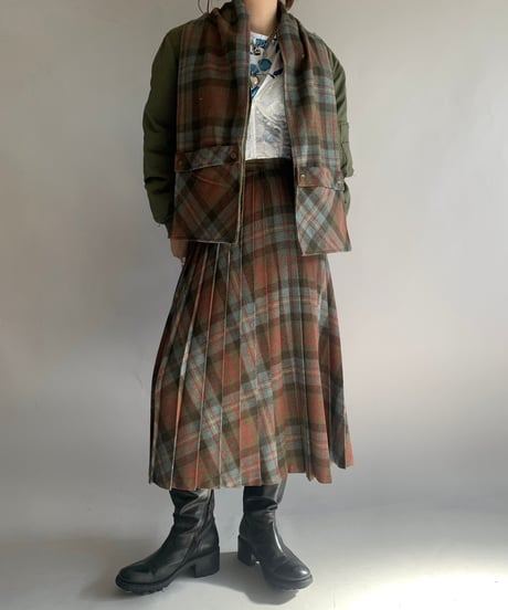 【USED】 Check Patterned Wool Long Skirt / 241124-008