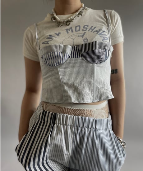 【RE;CIRCLE】 Re Corset Patchwork Stripe Shirt  /  240926-009