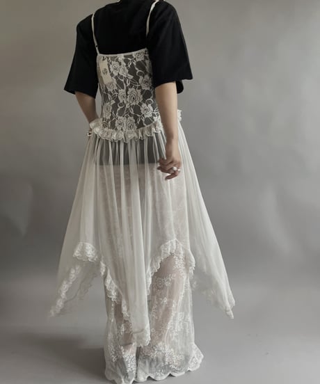 【USED 】Lace Patterned Sheer Camisole Long One-Piece /240505-016