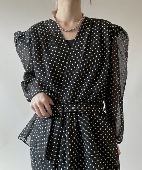 【USED】 Dot Pattern Sheer Sleeve Long One-Piece  / 250628-006