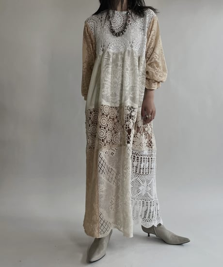 【RE;CIRCLE】 RE Crochet Lace Patchwork One-piece / 220526-009