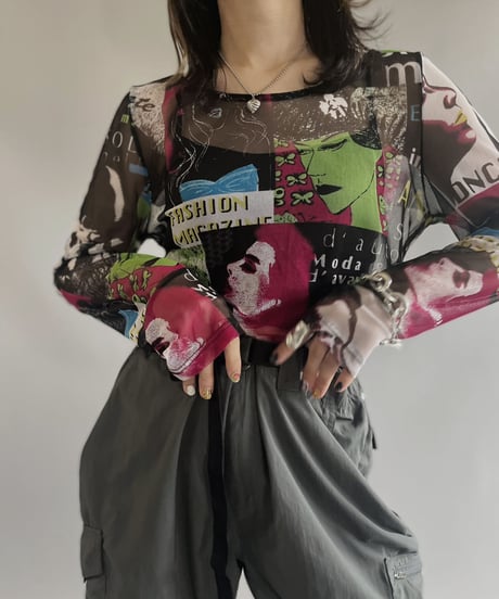 【USED】 Patterned L/S Mesh Top / 230708-024
