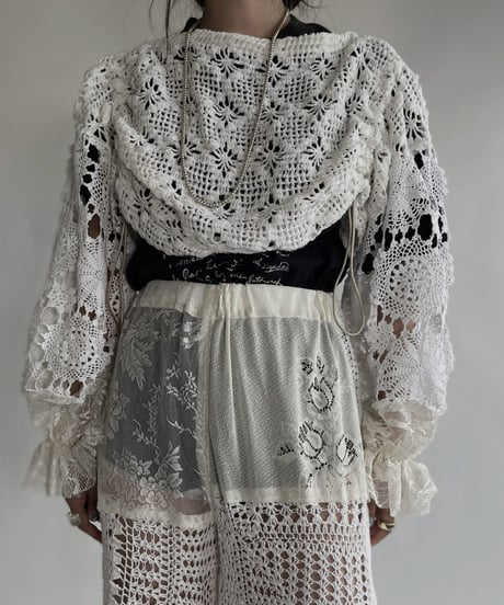 【RE;CIRCLE】 RE Crochet Lace Drawcord Top / 220526-039