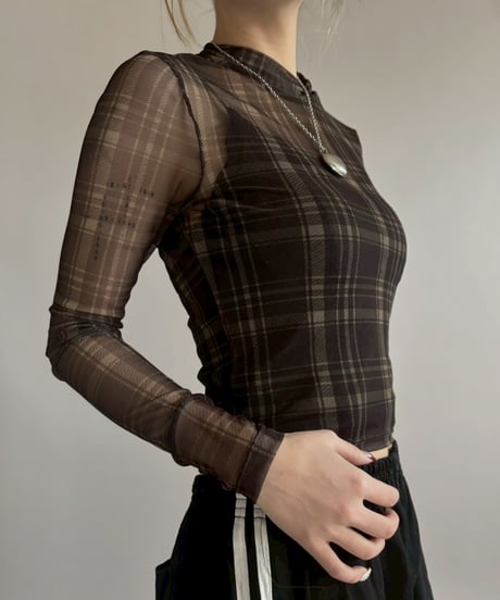【USED】 Check Pattern Sheer Top / 260131-001