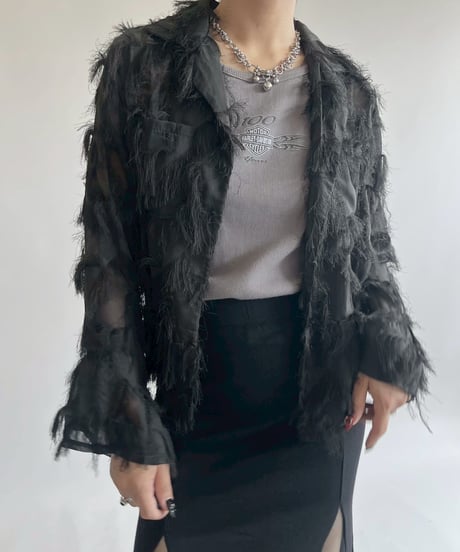 【USED】 Fringe Design Sheer Open Collar Shirt / 250526-004