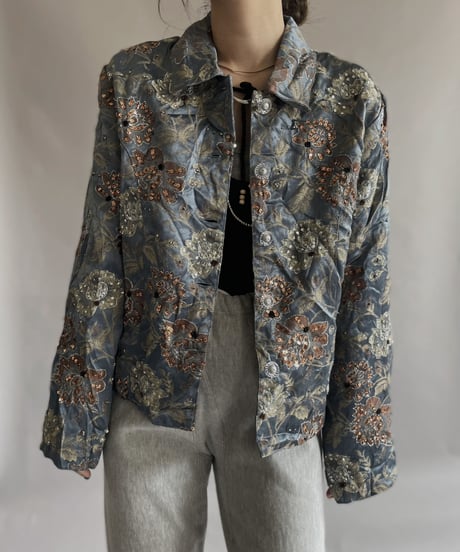 【USED】  Flower Pattern Spangle Jacket / 230408-023