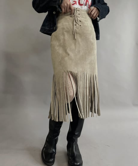【USED】 Suede Leather Middle Skirt / 230304-014