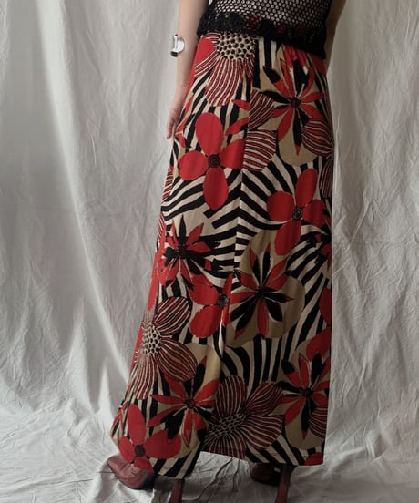 【USED】 Flower Patterned Spandex Long Skirt/ 210630-026