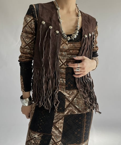 【USED】  Suede Fringe Vest /241214-009