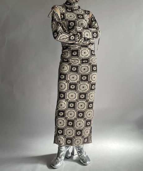 【USED】 Flower Patterned Sleeve Convertible Tight Long One-Piece /241130-003