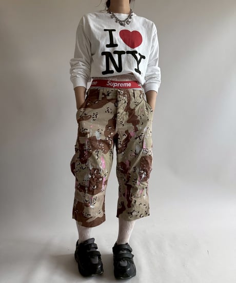 【USED】 Military Camouflage Painted Cut off Shorts  / 250719-017