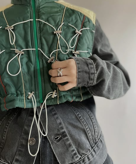 【RE;CIRCLE】 RE Draw Code Down Vest Green×White / 221215-004