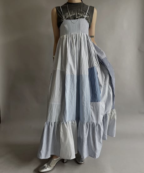 【RE;CIRCLE】 RE Patchwork Strip Shirt One-Piece / 230608-015