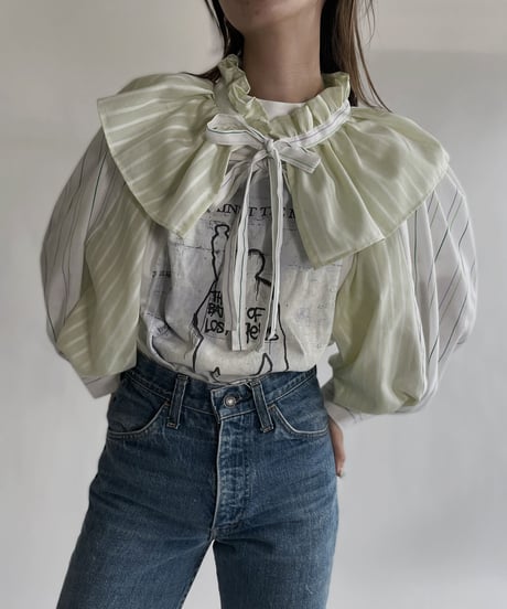 【RE;CIRCLE】 RE Striped Shirt Detachable Collar + Bolero / 220609-012