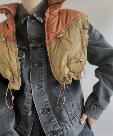 【RE;CIRCLE】 RE Draw Code Down Vest Beige×Orange / 221215-003