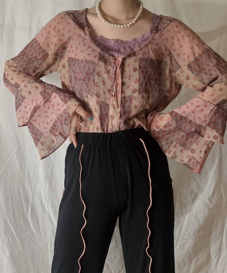 【USDE】 Paisley Patterned See-through Top/210324-40