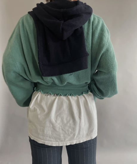 【RE;CIRCLE】 RE Acrylic Knit Cardigan + Hoodie Green × Navy / 230220-009