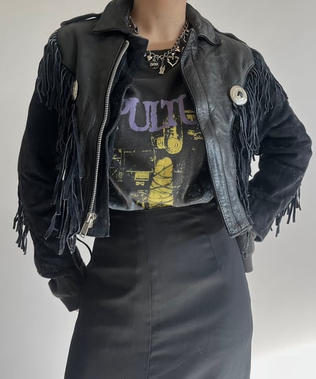 【USED】 Zip Up Fringe Leather Jacket /250201-017