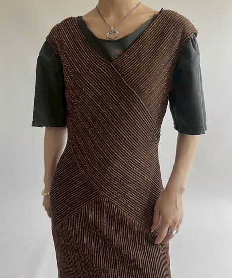 【USED】 Pleats Lame N/S Long One-Piece /250426-013