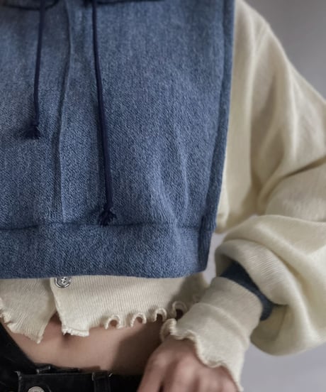 【RE;CIRCLE】 RE Acrylic Knit Cardigan + Hoodie White × Blue / 230220-001