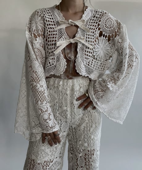 【RE;CIRCLE】 RE Crochet Lace Flare Sleeves Bolero / 220526-043