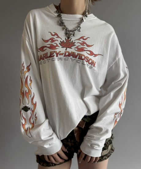 【USED】 HARLEY DAVIDSON Fire Pattern Sleeve L/S T-Shirt / 260607-002