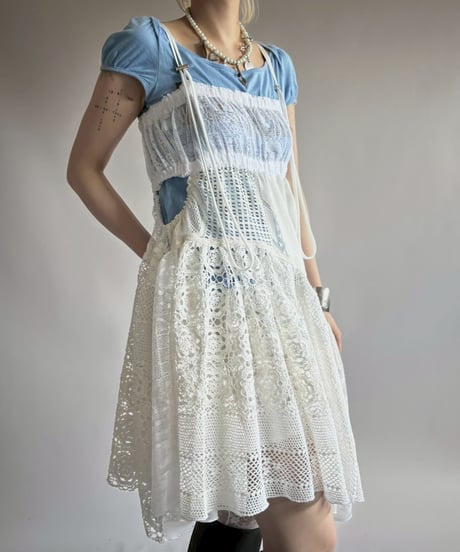【RE;CIRCLE】RE Crochet Lace Patch work Camisole One-Piece Middle/250731-005