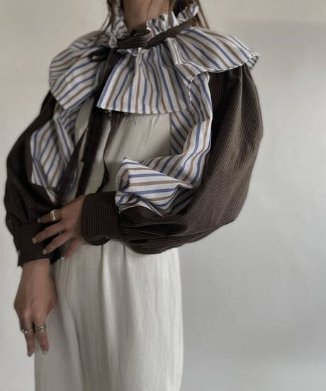 【RE;CIRCLE】 RE Striped Shirt Detachable Collar + Bolero / 220609-009