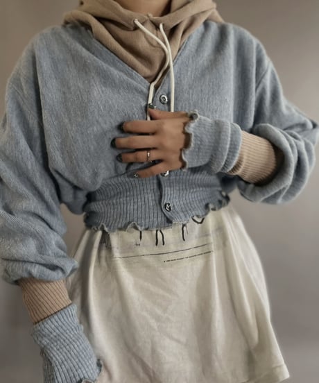 【RE;CIRCLE】 RE Acrylic Knit Cardigan + Hoodie Light Blue × Beige / 230220-006