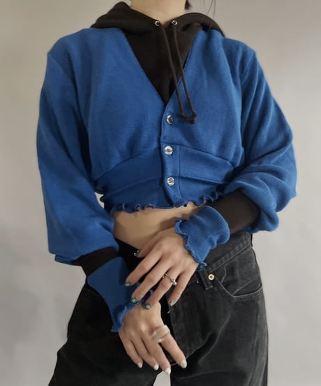 【RE;CIRCLE】 RE Acrylic Knit Cardigan + Hoodie Blue × Brown / 230220-004