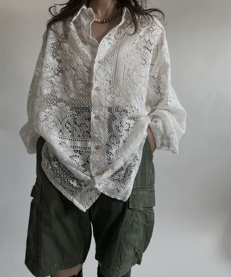【RE;CIRCLE】 RE Crochet Lace Big Shirt / 220427-007