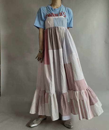 【RE;CIRCLE】 RE Patchwork Strip Shirt One-Piece / 230608-012