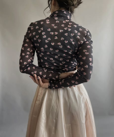 【USED】 Flower Pattern Poly Top / 230408-004