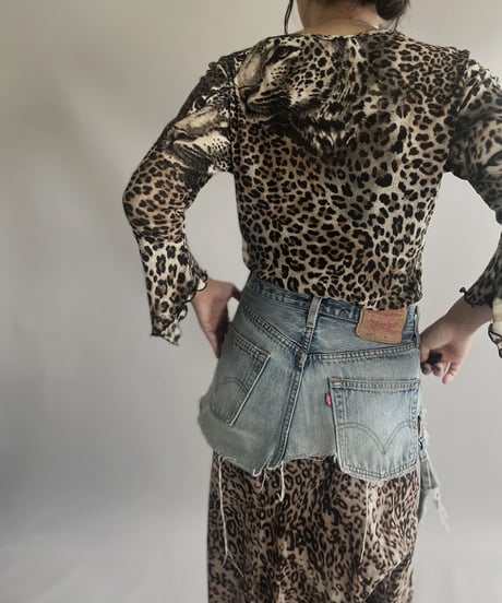 【USED】L/S Leopard Patterned Power Net Top/ 231021-004