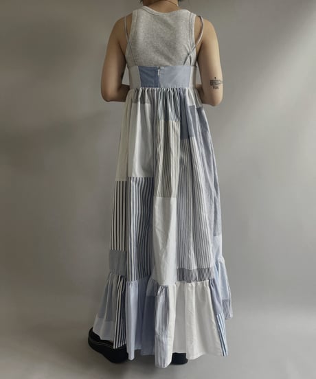 【RE;CIRCLE】 RE Patchwork Strip Shirt One-Piece / 230713-003