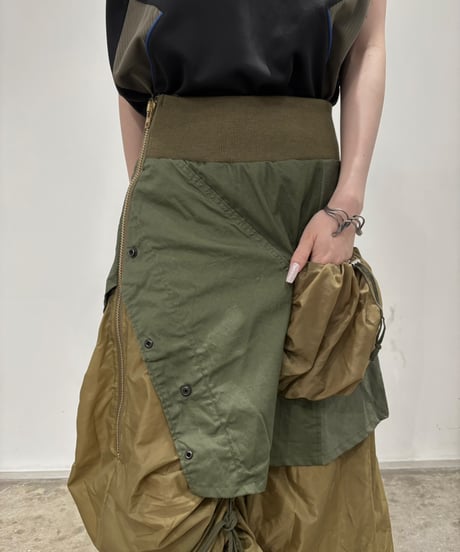 【RE;CIRCLE】 RE U.S Military Rebuild Parachute Layered Skirt Khaki / 260423-007