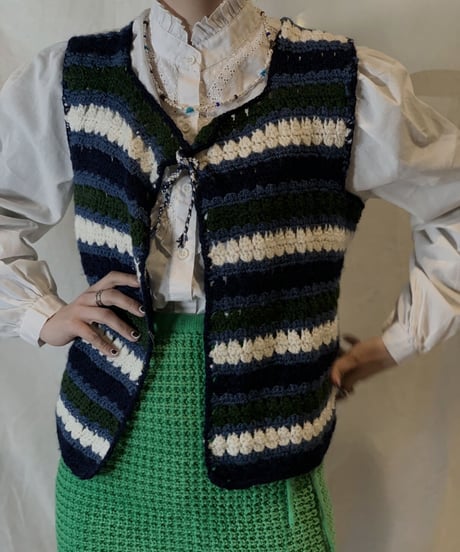 【USED】Crochet Knit Vest/210217-061