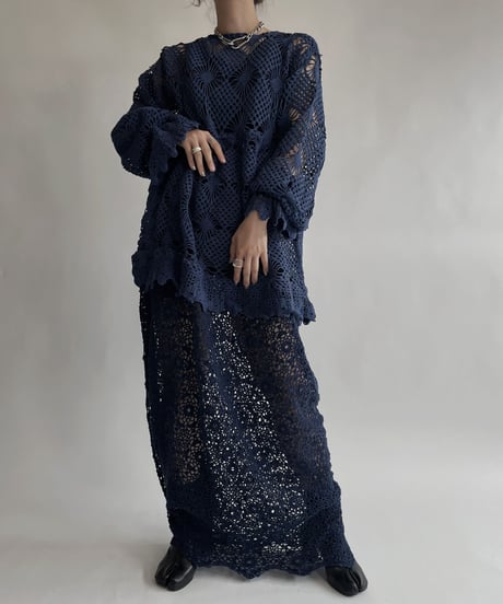 【RE;CIRCLE】 RE Crochet Blue Lace One-piece / 220728-009