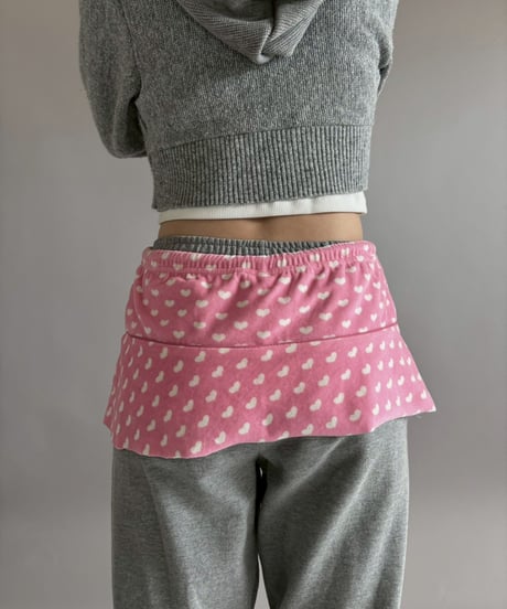 【USED】 Heart Pattern Cut Off Pile Mini Skirt / 260205-008