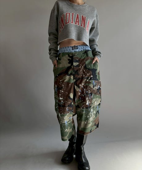 【USED】 Military Camouflage Painted Cut off Shorts / 251108-016