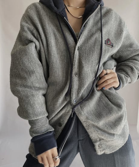 【USED】 IZOD Acrylic Knit Cardigan Gray / 230204-021