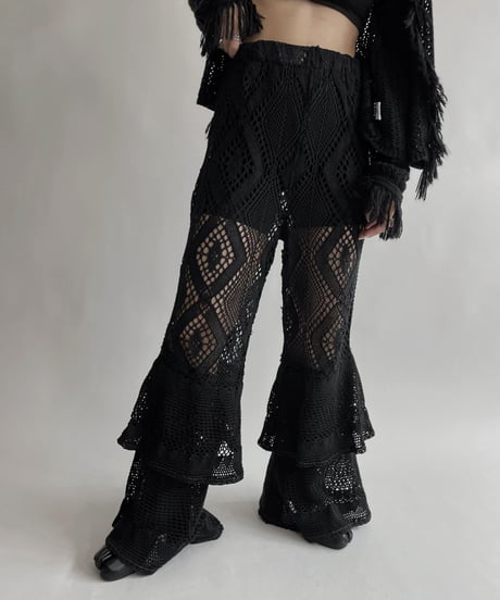 【RE;CIRCLE】 RE Crochet Black Pants / 220728-015