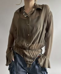 【USED】 100%SILK Sheer Leotard Blouse / 260425-023