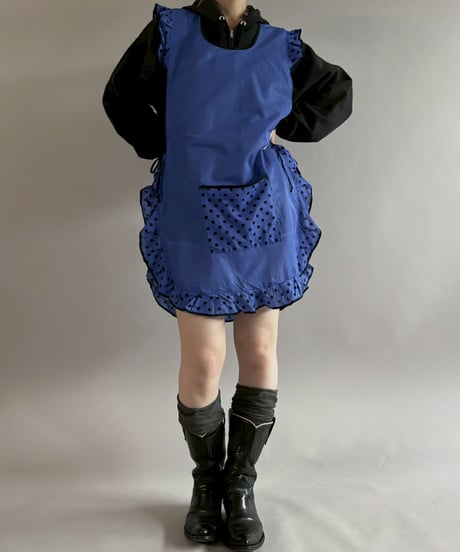 【USED】 Blue Dot Pattern Frill Euro Apron/ 260321-028