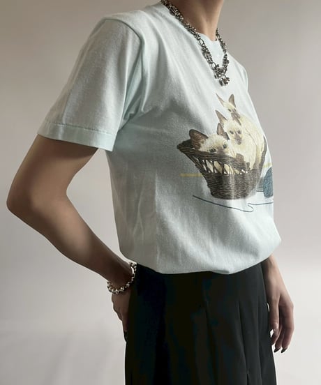 【USED】  Made in USA JERZEES Cat print T-Shirt/250510-028