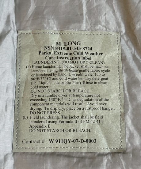 【USED】 U.S Army ECWCS Level7 Primaloft Parka Medium-Long WILDTHINGS/ 260126-006