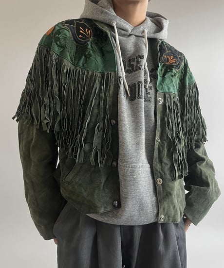 【USED】 Flower Embroidery Suede Fringe Jacket /250301-007