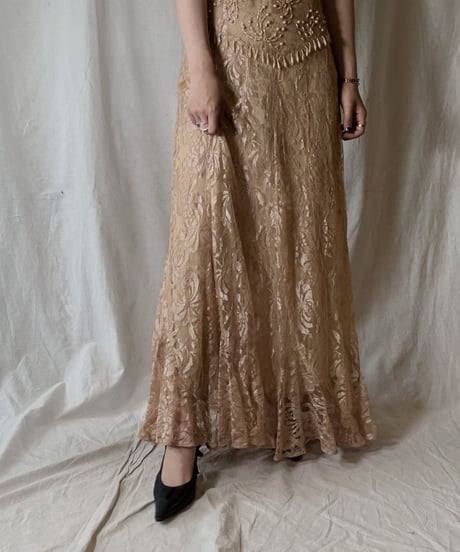 【USED】 USA Flower Patterned Lace Dress①/210429-024