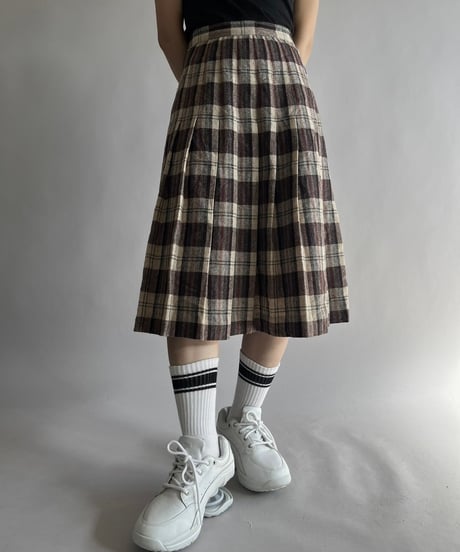 【USED】 Check Patterned Pleats Wool Skirt / 241019-033