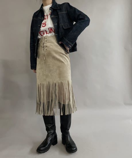 【USED】 Suede Leather Middle Skirt / 230304-014